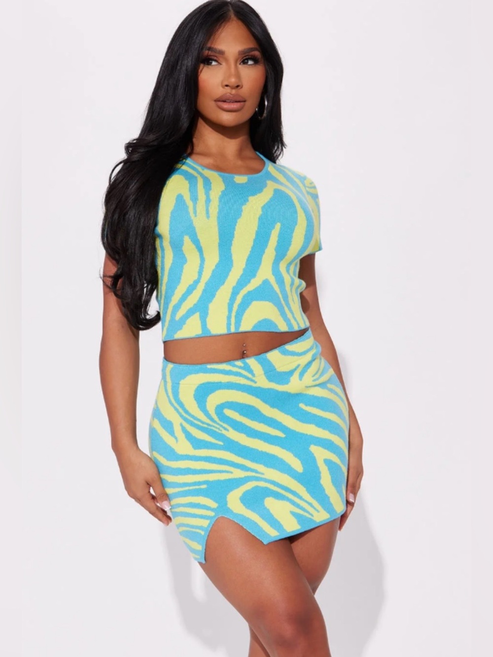 Fashion Nova Never Over Skirt Set – XL – Turquoise Zebra Swirl – SOLD OUT!